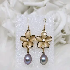 Plumeria Pearl Earrings - Elegant Drop Earrings with 14k Gold Filled Material & Edison Pearl, Handmade in Hawaii