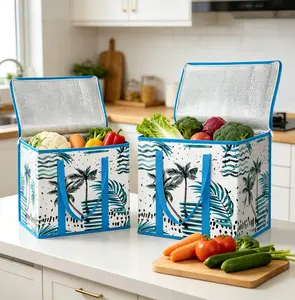 2 Pack Heavy Duty Insulated Reusable Grocery Bags - Collapsible Large Cooler Tote Bags with Reinforced Base, Water Resistant for Grocery Shopping, Food Delivery