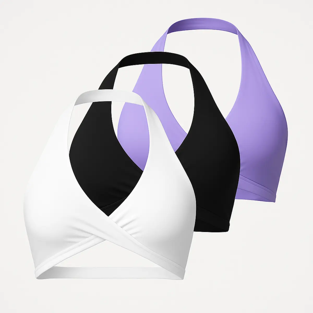 Women's Plain Halter Neck Sports Bra, Soft Backless Nylon Yoga Crop Top with Removable Pads for Gym Workouts, Plus Size, Female, Breathable, Cold Wash, 4-Way Sports Bras, Workout Run Bra