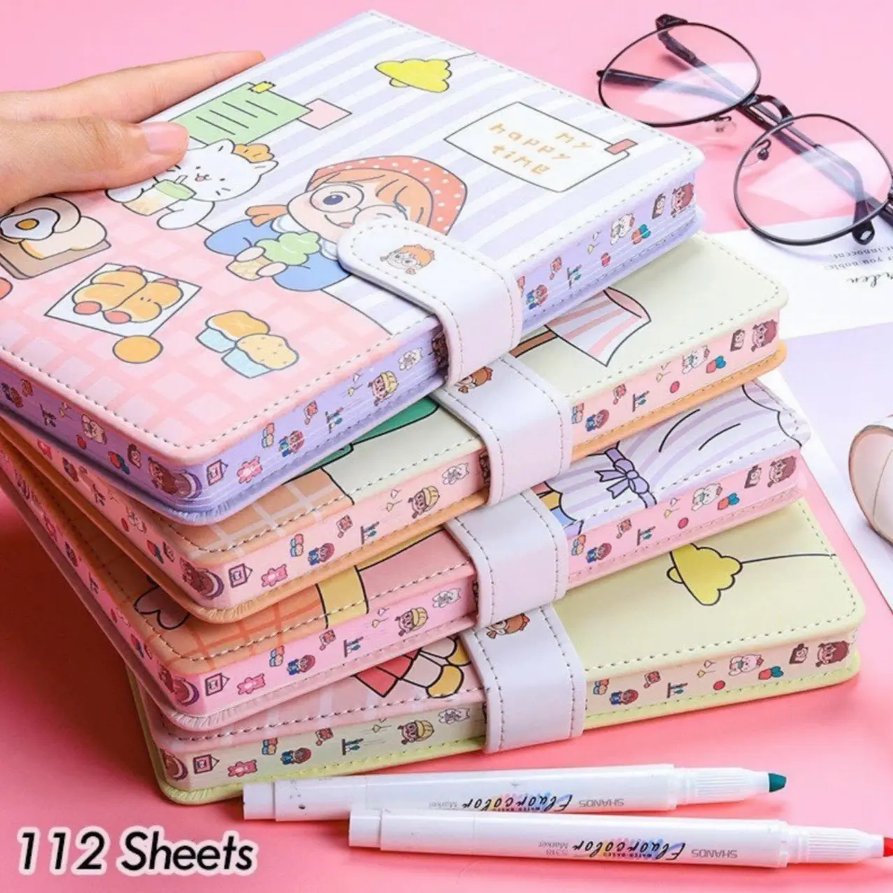 Cute School Girl Kawaii Notebook with Soft Hard Cover - Kawaii Notebook, Cute Journal Notebook