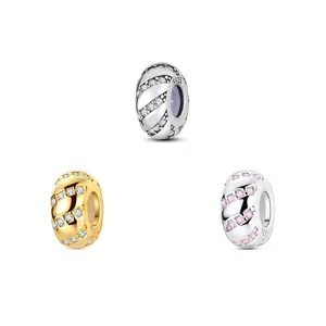 MULA 925 Silver-plated Gold Clip Pendant with Sparkling CZs - Geometric Spacer Beads, Compatible with Pandora Bracelets and Necklaces - Elegant Gift for Women, Mom, Anniversary