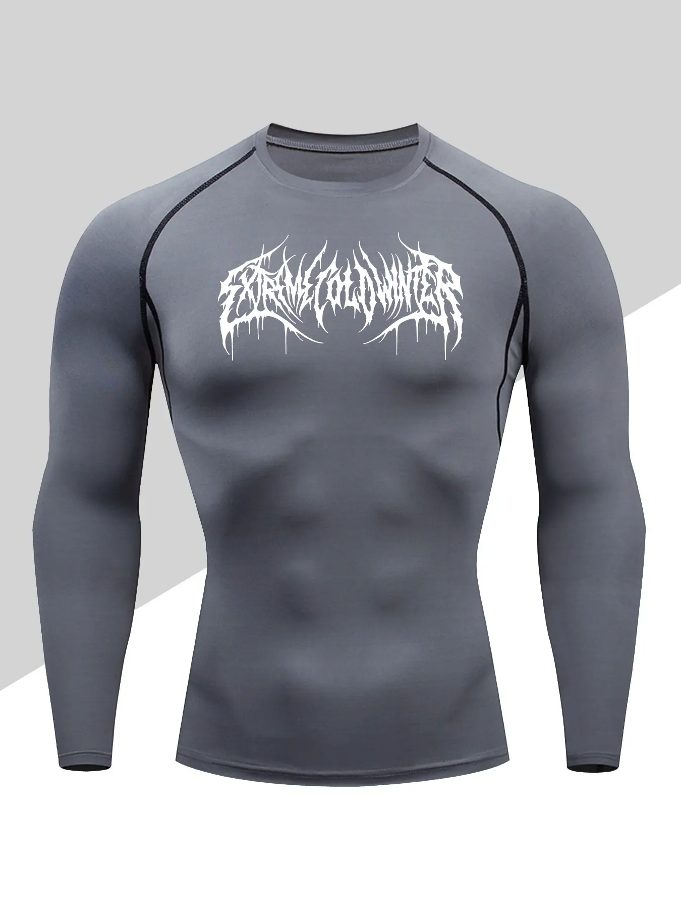 Men's Compression Long Sleeve Sports Shirt, Breathable Elastic Fabric, Casual Outdoor Wear, Thorn Print Knit Top, Fall & Winter Style, Athletic Compression Shirts