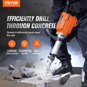 VEVOR Demolition Jack Hammer, TikTokShopBlackFriday, 2200W Electric Jackhammer Heavy Duty, 1350 BPM Concrete Breaker, 2pcs Chisels Bit Chipping with Case