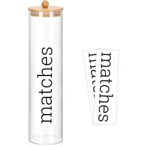 11 inch Acrylic Long Matches Holder with Lid Sticker Farmhouse Match Holder for Fireplace Decor (Matches Not Included)