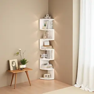 White Farmhouse Corner Storage Shelf Multi Tier Wall Corner Organizer Living Room Sofa Side Book Display Kitchen Corner Storage Easy Install Apartment Home Decor