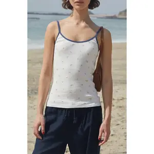 John Galt Women's White Floral Pointelle Skylar Tank Top