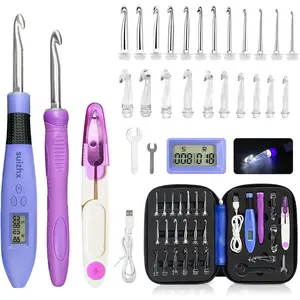 Digital Counting Crochet Hook Set, Crochet Kit with 22 Different Size Interchangeable Crochet Needle, Light Up Crochet Hooks for Stitch & Row Counter, Ergonomic Crochet Hooks with 2 Levels LED