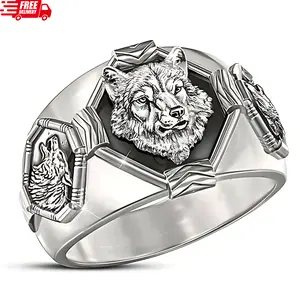 Strong Classic Men's Rings Engraved with Wolf Head Design
