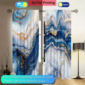 Blue Gold Mosaic Texture Print Curtains, Multifunctional Filtering, Rod Pocket Hanging, Hand Washable, Home Office Decor, Window Curtain