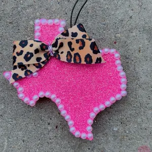 Pink Pearl Texas Freshie with Cheetah Bow - Glittery Design & Pearl Accents for Stylish Accessory