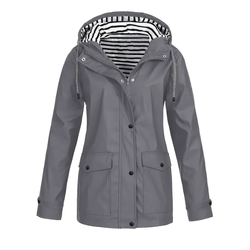 [Waterproof Pink Windbreaker] Pink Waterproof Windbreaker - Women's Casual Polyester Jacket with Striped Hood, Pockets, Machine Washable Fabric Womenswear  aesthetic raincoat rain mate  raincoats sophie rain jacket raincoat snoopy rain jacket women rain j