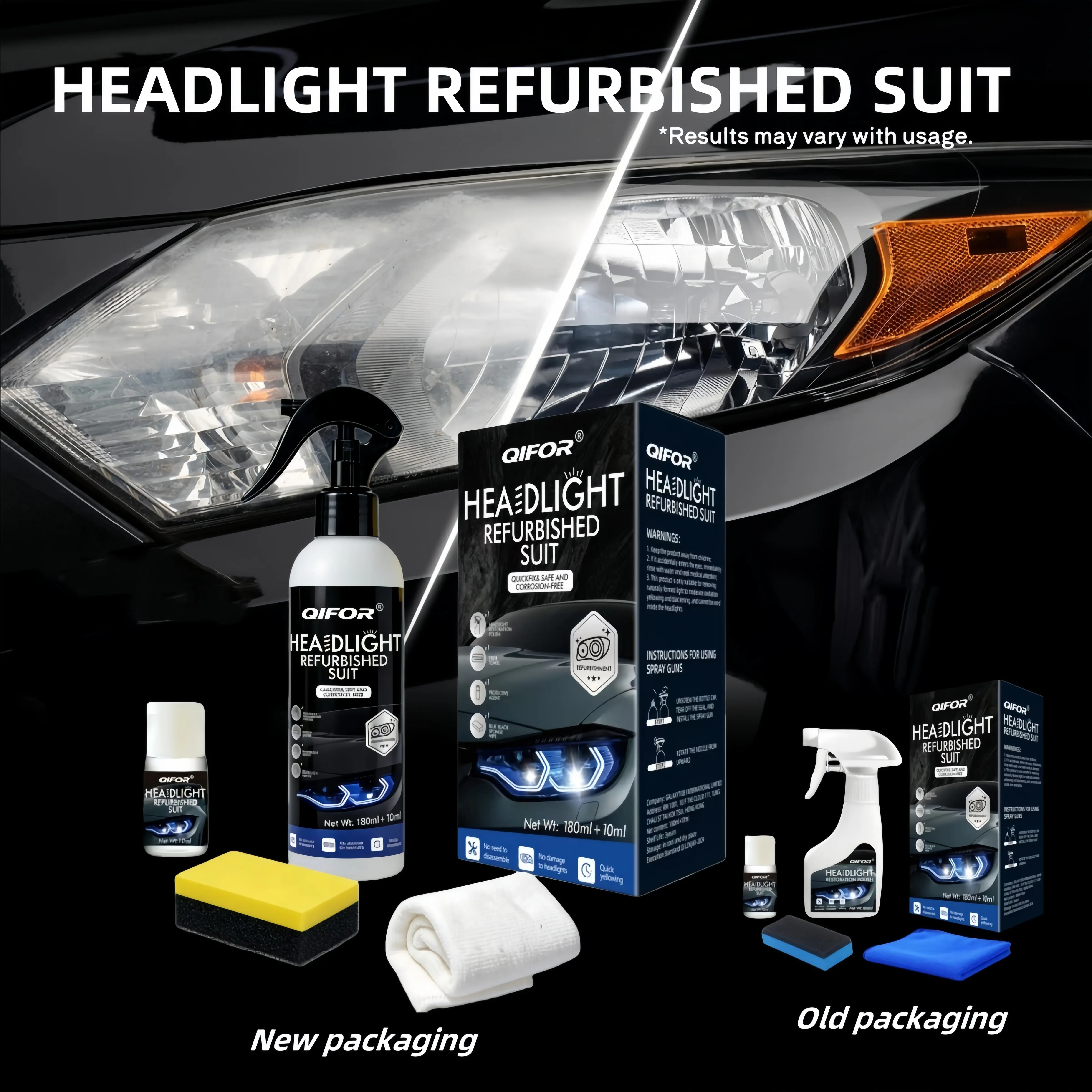 QIFOR Automotive Headlight Restoration Fluid - Car Detailing Product for Oxidized, Yellowed, Blurred Headlamps with Enhanced Crystalline Coating Refurbishing Function