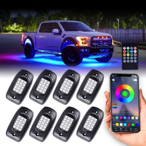 RGB LED Rock Lights Kit, 8 pods Underglow Multicolor Neon Light Pod with Bluetooth App Control Flashing Music Mode for Off Road Trucks, Pickup, SUV, ATV, UTV