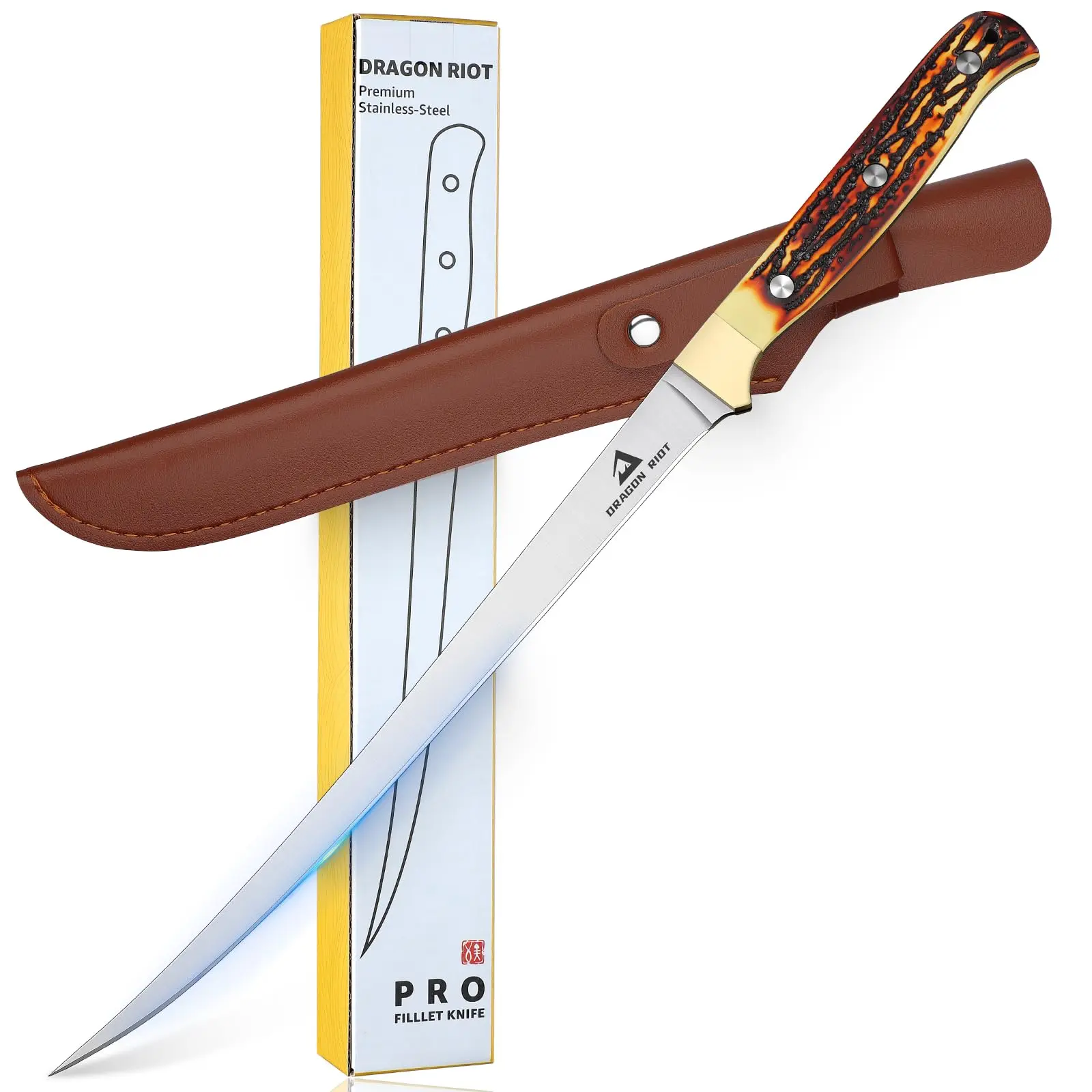 [Deals for You] DRAGON RIOT 9 inch Professional Boning Knife for Filleting Fish Christmas Gift  with Ergonomic Handle for Meat Poultry Cutting Indoor or Outdoor
