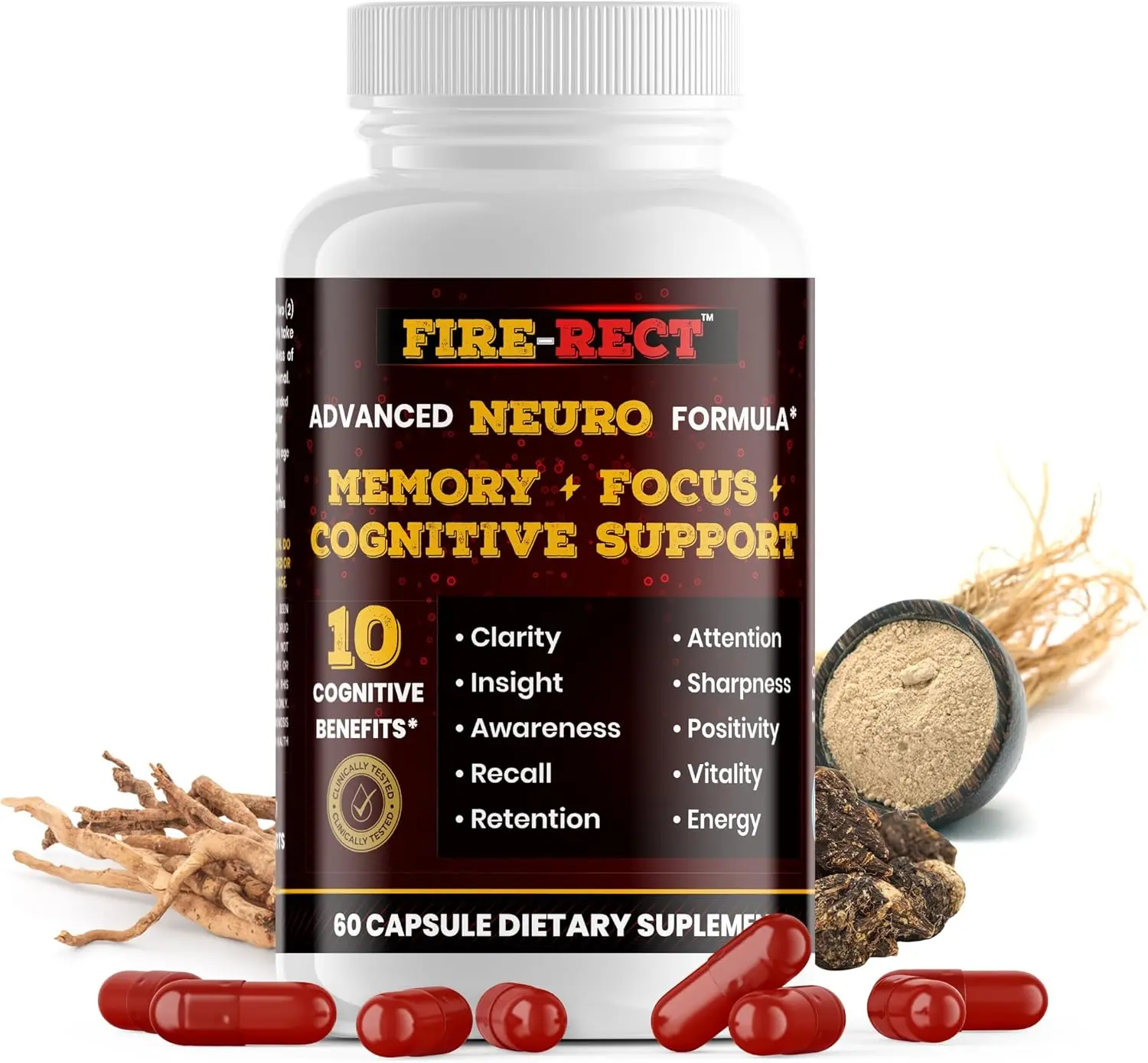Advanced Nootropic Brain Supplement for Brain Fog, Memory, Focus, Mood, Motivation & Energy - Cognitive Clarity & Mental Clarity/Physical Booster w/Clinical-Grade Extracts w/Reserch - 60 Capsule