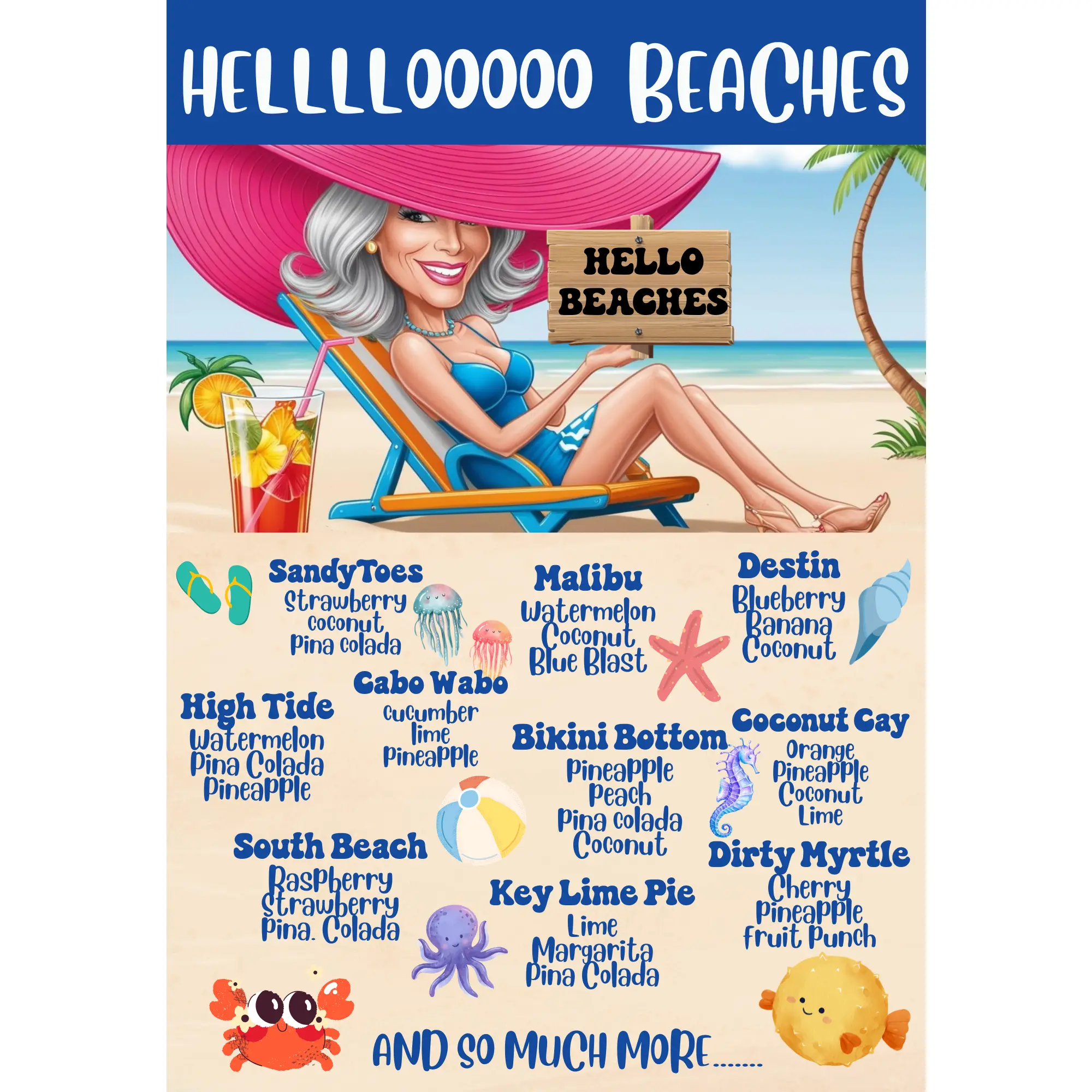 SandyToes Sips Tropical Beverage Bundle - Coconut, Pineapple, Banana, South Beach, Peach Flavors - Sugar-Free, Gluten-Free Add-In for Loaded Tea or Water