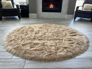 LAMBZY Faux Sheepskin Super Soft Hypoallergenic Silky Round Shag Rug for Living & Kids Room, Sofa