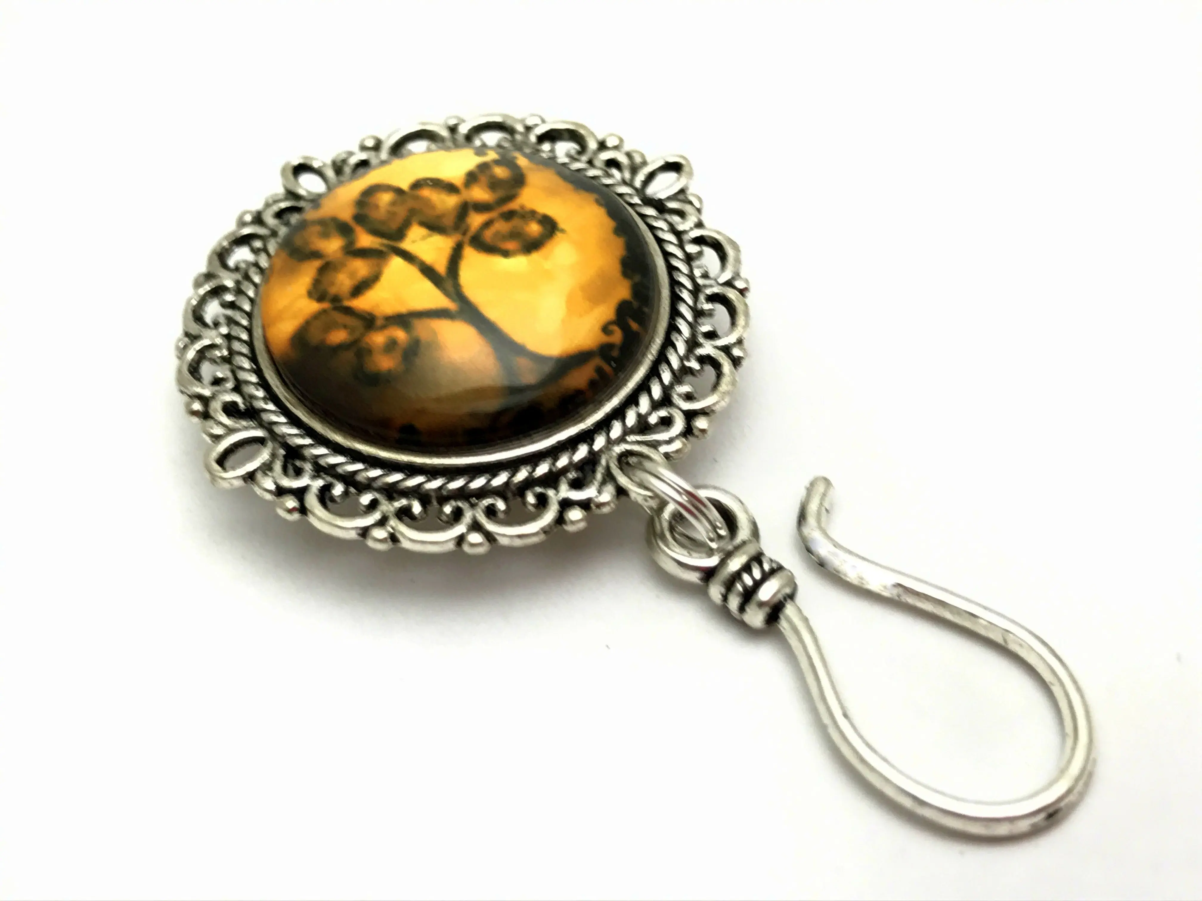 MAGNETIC Amber Tree of Life  Portuguese Knitting Pin- ID Badge Holder