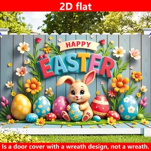 2D Flat Happy Easter Bunny & Eggs Polyester Decorative Flag, Festive Birthday Decoration Banner, No-Electricity Indoor-Outdoor Multipurpose Backdrop for Photography