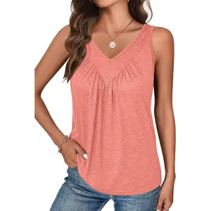 Womens Tank Tops V Neck Ruched Clothes Loose Fit Casual Sleeveless Beach Vacation Blouses