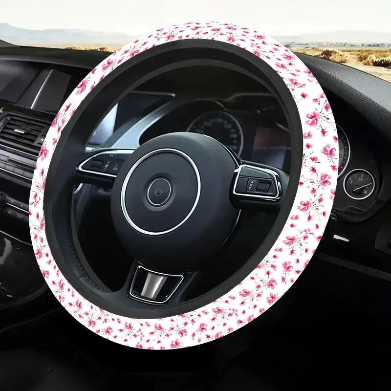 1pc 1.6 x 15 inch Cherry Blossom Pattern car steering wheel cover, non-slip and comfortable, car interior accessory, Car accessories, no inner ring, easy to install and remove, suitable for all car models, a gift for car enthusiasts, 1.28LYY-14