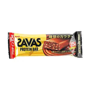 MEIJI SAVAS Chocolate Protein Bar 44g - High Protein 15g, Vitamin B & D, Post-Workout Energy Snack for Fitness Enthusiasts