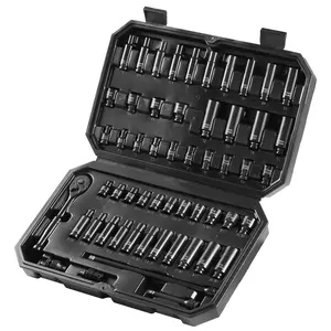 VEVOR 1/4" Drive Impact Sockets Set, 55pcs CR-V Deep/Shallow, SAE(5/32" - 9/16") & Metric(4-15 mm) , 6-Point Drive Bit Ratchet Tool Kit Case with 2 Extension Bars (3" , 8"), 1/4" Drive Ratchet Handle
