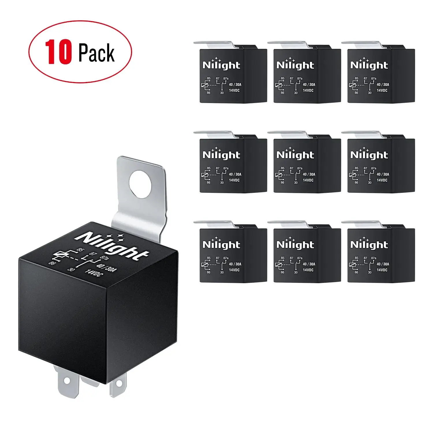Nilight 10 Pack SPDT Electrical Relays 12V 30/40 Amp 5-Pin Switch for Automotive Truck Marine Boat Nilight 10 Pack SPDT Electrical Relays 12V 30/40 Amp 5-Pin Switch for Automotive Truck Marine Boat