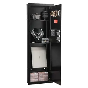 VEVOR Wall Safe, 3-Tier Hidden Wall Mounted Safe with Password Key, Q235 Cold-Rolled Steel In-Wall Box with LED Lighting, 2 Adjustable Shelves 5 Key Holders for Money, Jewelry, Passport, BlackVEVOR Super Brand Day