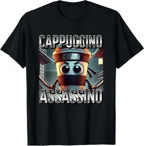 Cappuccino Assassino Coffee Lovers Italian Brainrot Meme T-Shirt Pure Cotton Graphic Tees: Unisex Gifts for Men