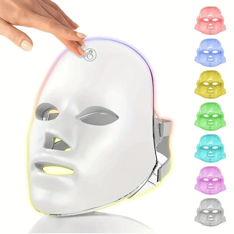 USB Charging 7 Color LED Mask, Daily Care LED Photon Face Mask, Facial Skincare Device for Women and Girls, Facial Beauty Massager