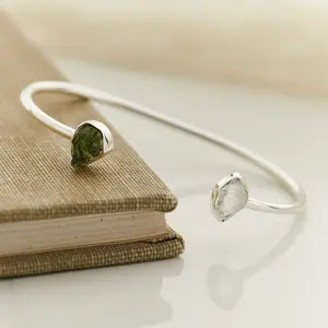 Moldavite Herkimer Diamond Sterling Bracelet