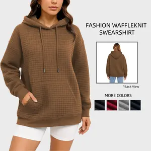 Women's Waffle Hoodie Women's Long-Sleeve Hooded Sweatshirt (with Kangaroo Pockets) Women's Solid Color Hoodie Drawstring Basic Hoodie Women's Fall/Winter Outerwear Comfortable and Versatile