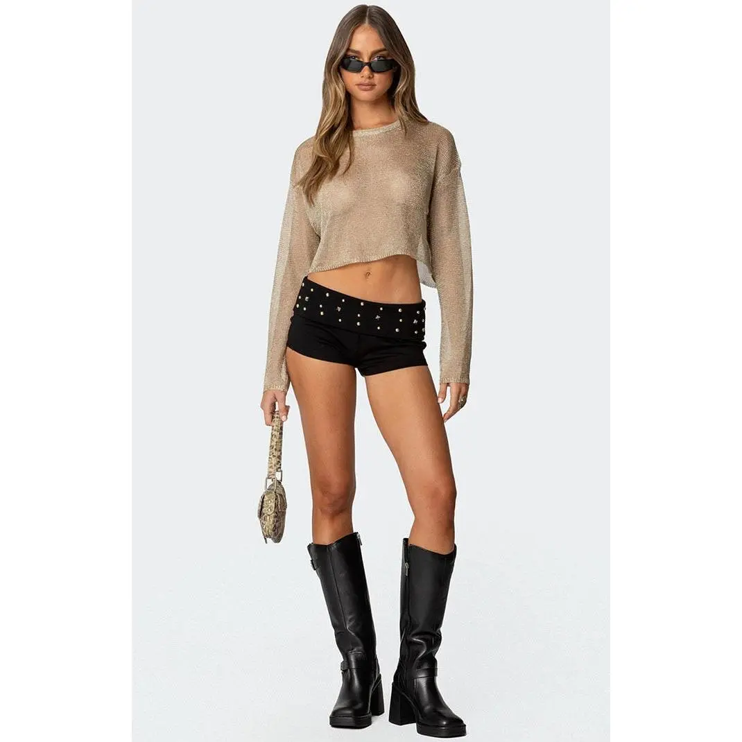 Edikted Women's Studded Foldover Micro Shorts