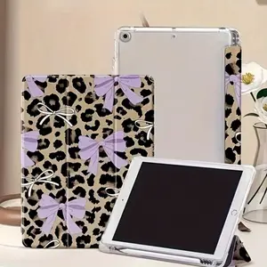 Black Leopard Print Silk Themed Tablet Protective Case with Triple Fold Flip Stand & Pen Slot, Compatible with iPad Air 11-inch, iPad 11-inch, iPad Mini, iPad A16, iPad Air 4/5 Gen (10.9-inch), Auto Sleep/Wake, Foldable Anti-Slip Adjustable Stand,
