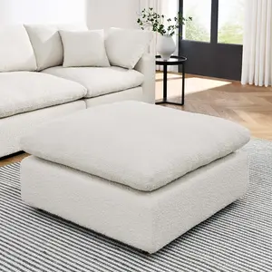 Commix Down Filled Overstuffed Boucle Fabric Ottoman in Ivory Commix Down Filled Overstuffed Boucle Fabric Ottoman in Ivory