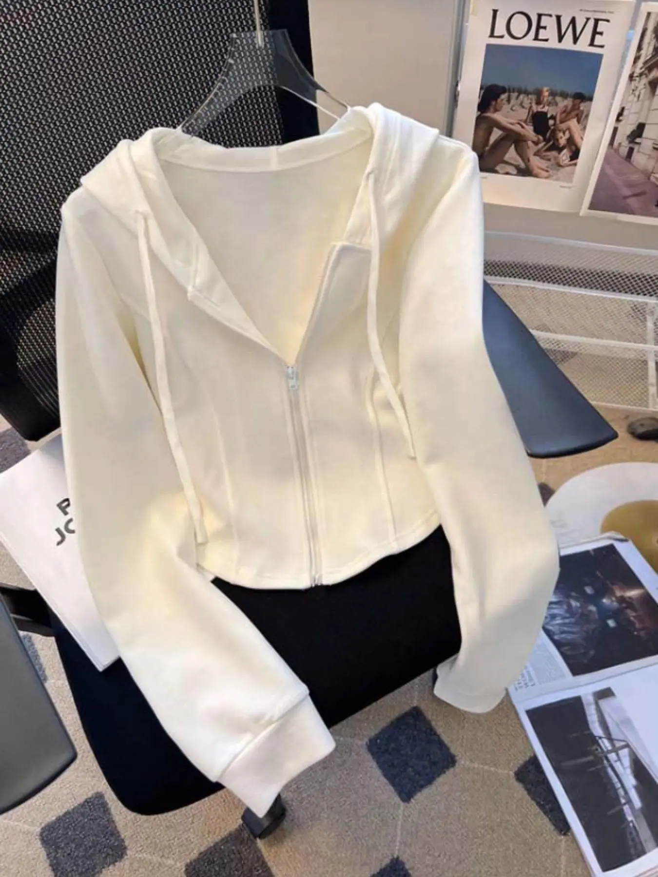 Women's Fashion Solid Color Long Sleeve Zipper Hooded Casual Jacket, Coats, Spring and Fall Outerwear, Stylish and Comfortable Design, Womenswear