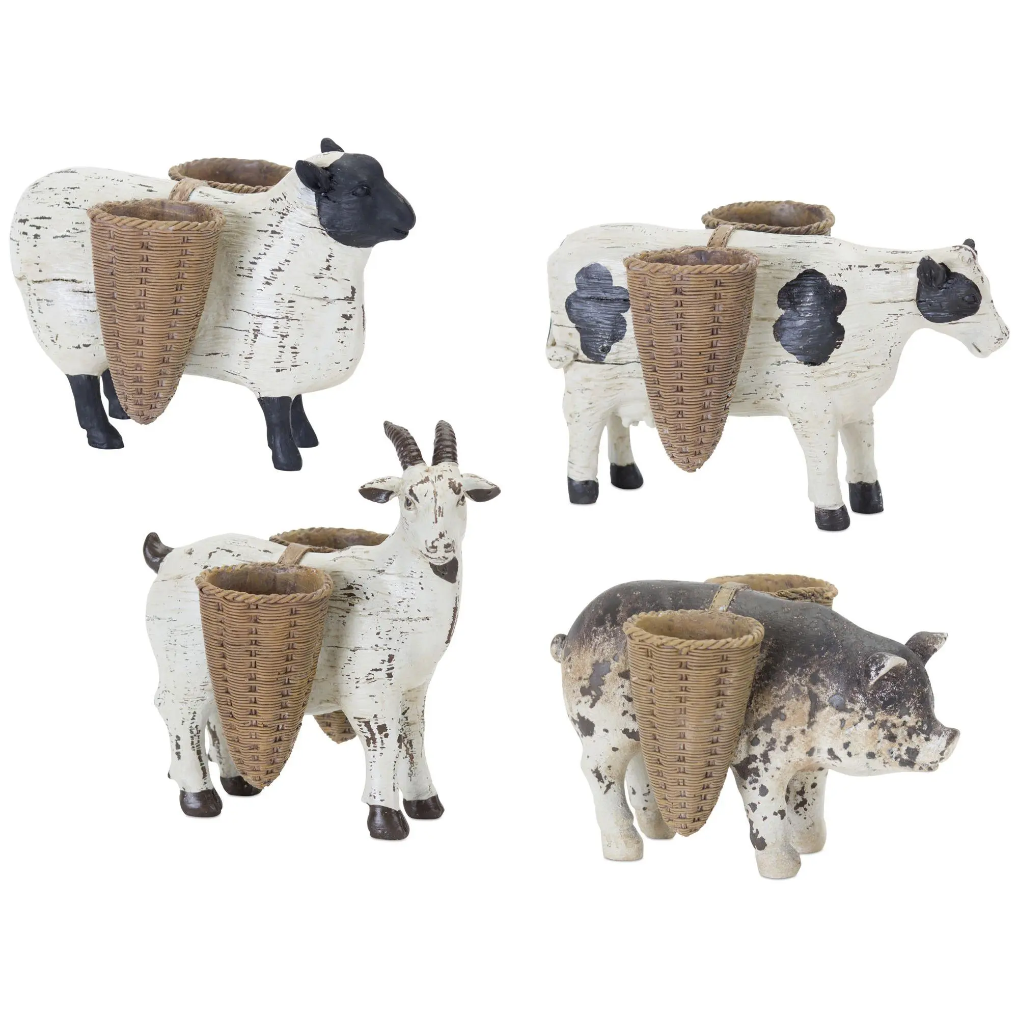 Melrose Farm Animal Figurines w/Basket Vase (Set of 4)