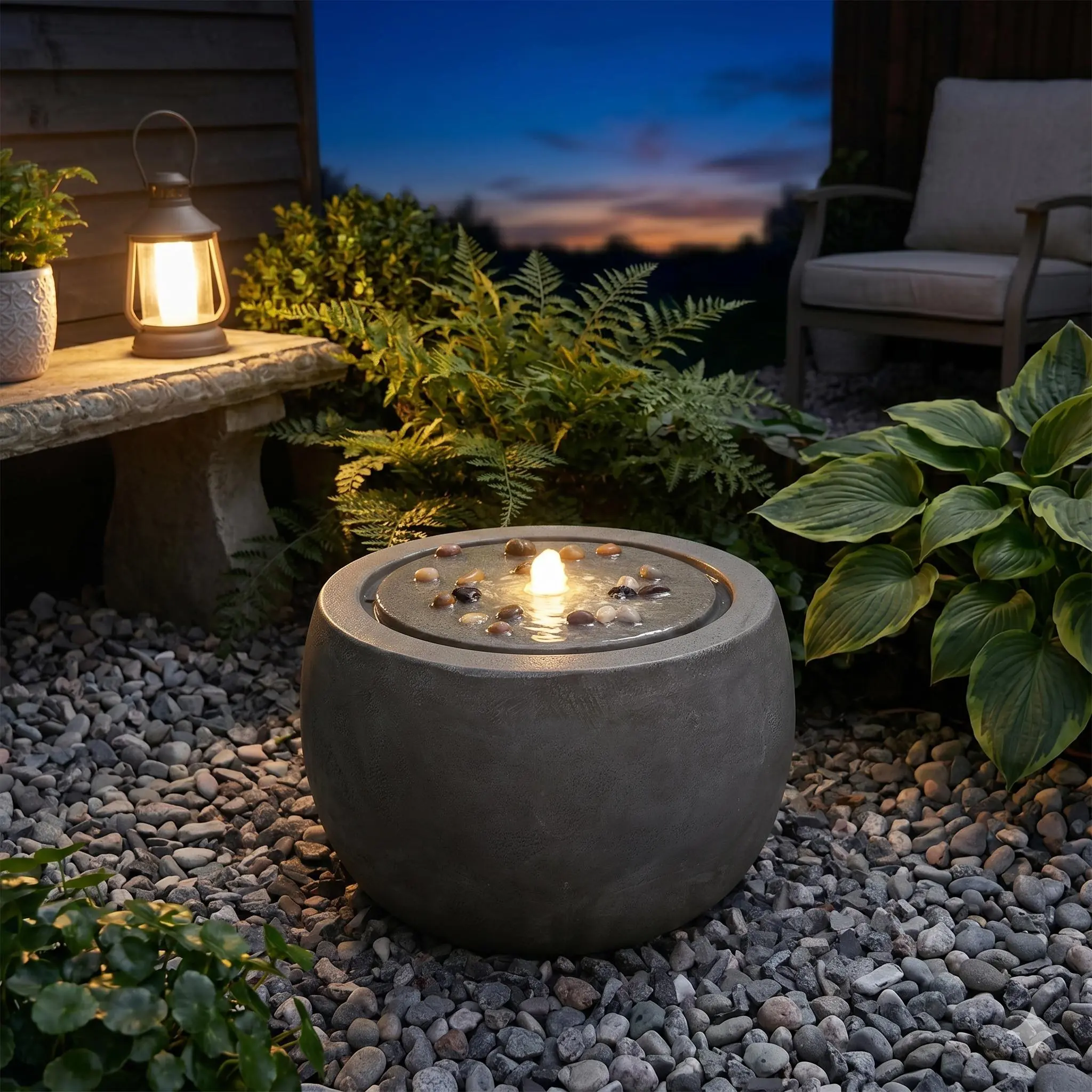 Modern Sphere Outdoor Resin Bubble Water Fountain - LED Light-Equipped, for Patio, Backyard Zen Garden Decor