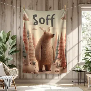 1 Piece Cozy Bear Forest Scene Blanket - Soft and Durable Acrylic Blanket with Majestic Bear and Pine Tree Design, Perfect for Living Room or Bedroom Decoration, Ideal Gift for Home Enthusiasts, Bear Decoration
