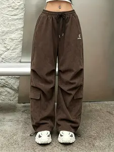 Women's Vintage Y2K Parachute Work Pants, Loose Fit, Adjustable Cuffs, Street Style, Casual Long Pants for All Seasons