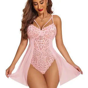 Avidlove Hot Lingerie For Women Floral Snap Crotch Chemise Nightie Lace Nightgown Soft Polyester Mesh Bodysuit with Adjustable Straps SpringStatements