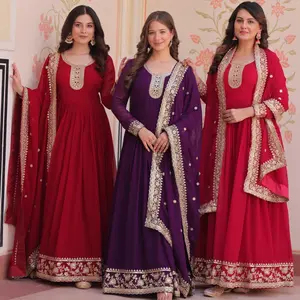 Designer, Embroidered Gown with Dupatta (Maroon, Purpble) 2 piece