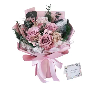 100% Real Fresh Flowers Made Bouquet, Lasts 3+ Years, No Water No Sun No Maintenance, 4 Roses Mixed, Birthday Gift for Her