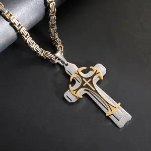 Titanium Steel Cross Pendant Necklace Inlaid with Zircon Man, Classic Jewelry, Holiday Gift Handmade Stainless Steel Cross Pendant special version parity  jewelry collar