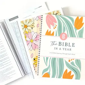 Women's One Year Bible Study Guide Spiral Bound Christian Journal with Pastel Floral Design Beige Pink Teal Orange Green Weekly Verses Reflection Questions Prayer Prompts