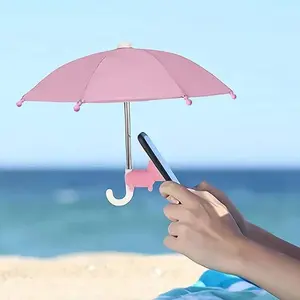 1pcs Mini Lightweight Foldable Umbrella for Smartphone with Universal Pig Suction Cup Holder, Outdoor Anti-Glare Sunshade Cover, Polyester Fiber Material, Protects Phone from Rain and Sunlight, Anti-Reflective Screen Protector.