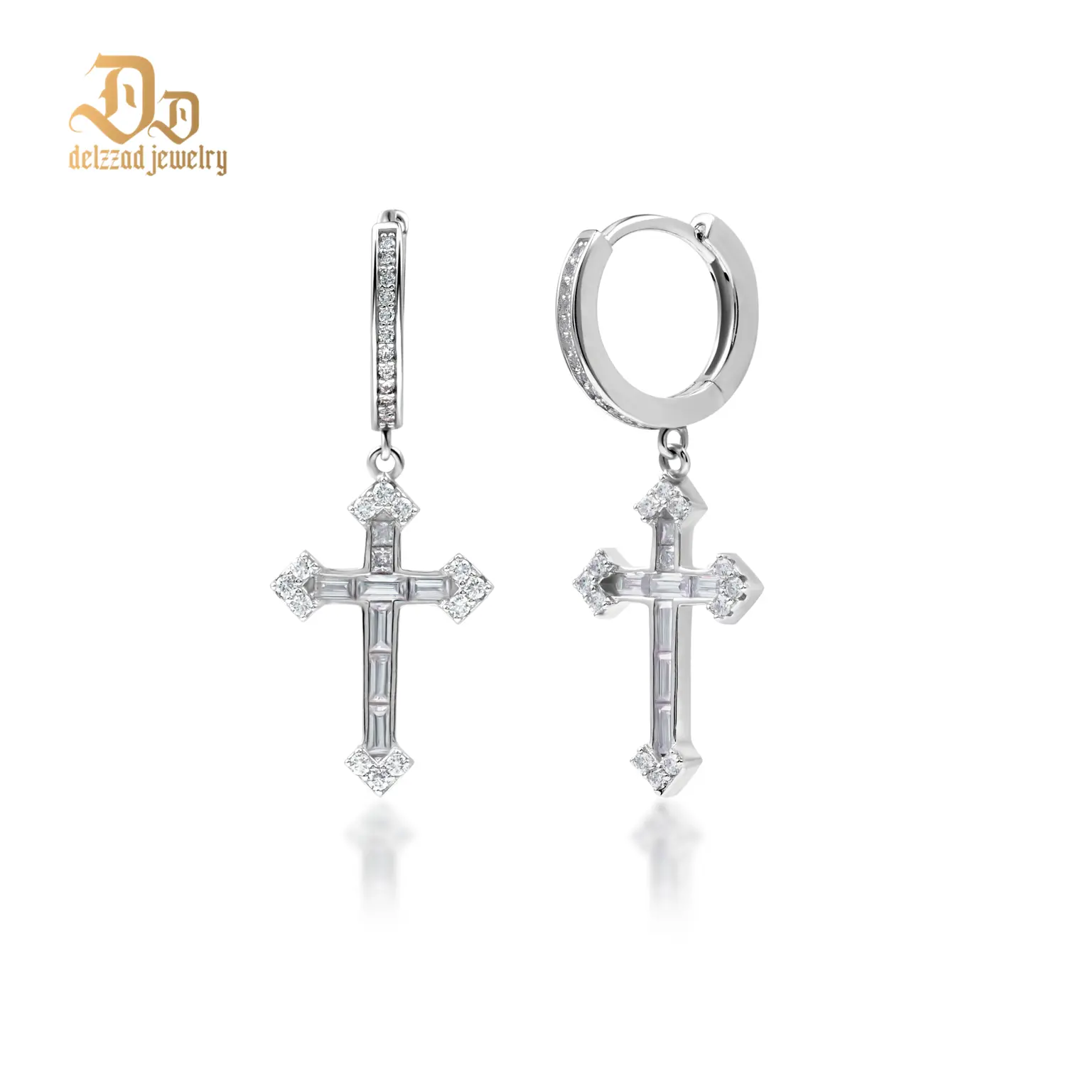 Delzzad Bling Dainty Cross Hoop Earrings VVS Synthetic Moissanite Earrings Jewelry S925 Studs Perfect Birthday Mother’s Day Christmas Gift for Men Women Silver Earrings Golden Earrings Wedding Set