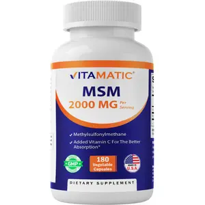 Vitamatic MSM 2000mg Multi-Ingredient Dietary Supplement with 75mg Vitamin C Veg Capsules - 180 Count, Non-GMO, Gluten Free (Vitamin C Aids MSM Absorption)