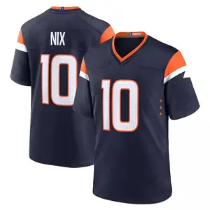 Denver Nix 10 Navy/Orange/White Football Player Game Jerseys, Sports Stitched T-shirts Top for Men Women Youth Boys Girls